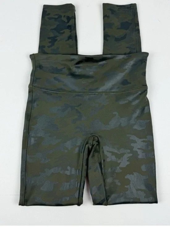 EUC SPANX Matte Green Faux Leather  Camo Leggings Power Waistband - Size Small - Picture 6 of 16
